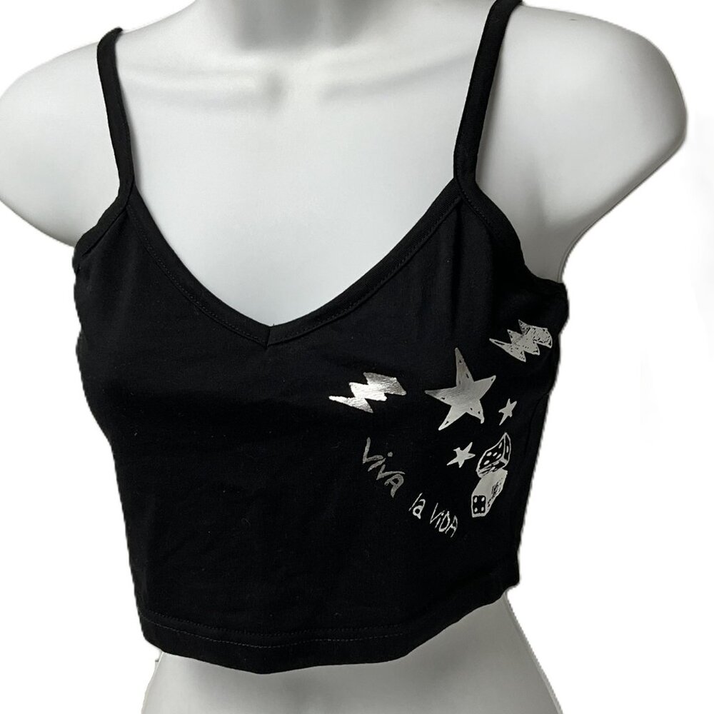 Happiness Los Angeles-Rimini Black Cotton Crop Top size OS Italy